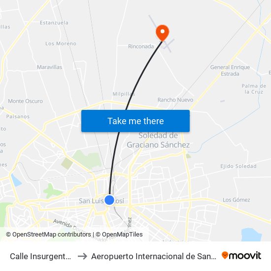 Calle Insurgentes, 520 to Aeropuerto Internacional de San Luis Potosí map