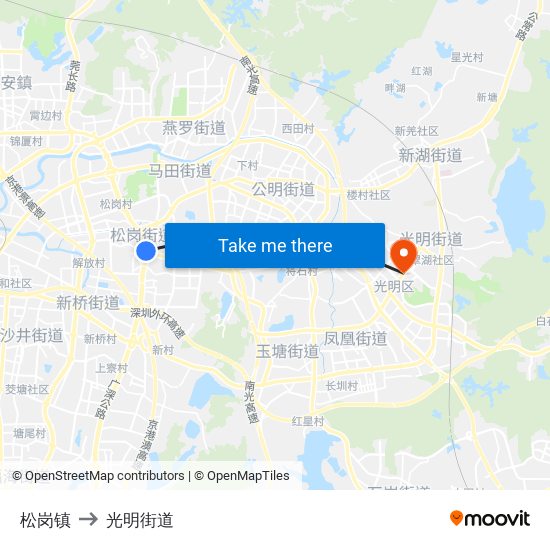 松岗镇 to 光明街道 map