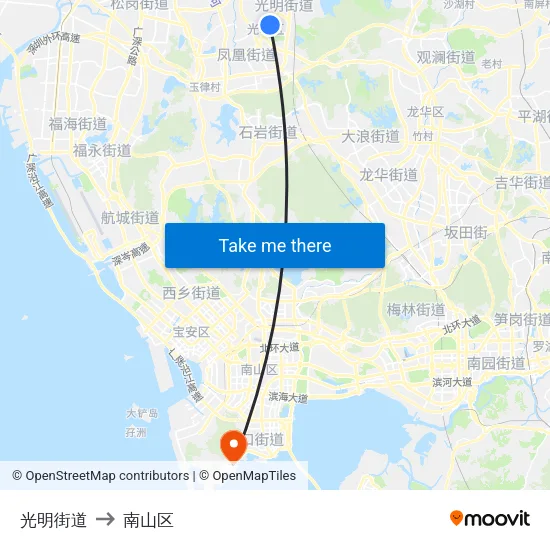 光明街道 to 南山区 map