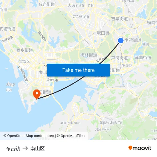 布吉镇 to 南山区 map