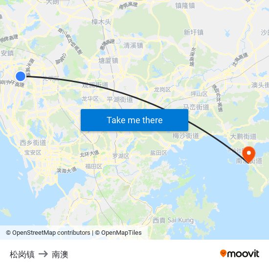 松岗镇 to 南澳 map