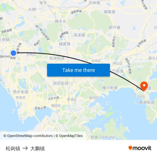 松岗镇 to 大鵬镇 map