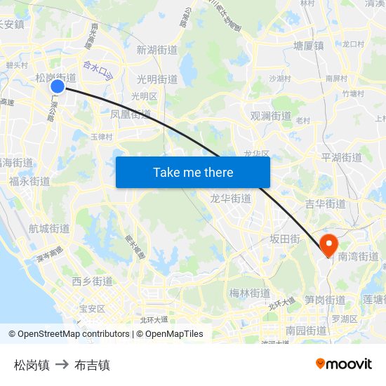 松岗镇 to 布吉镇 map