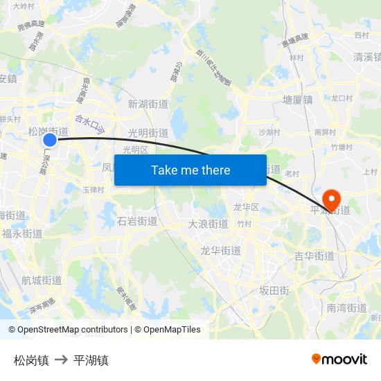 松岗镇 to 平湖镇 map