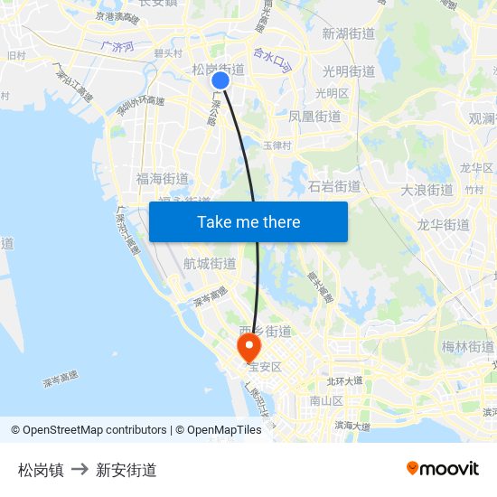 松岗镇 to 新安街道 map