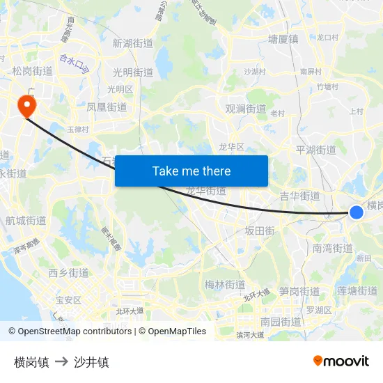 横岗镇 to 沙井镇 map