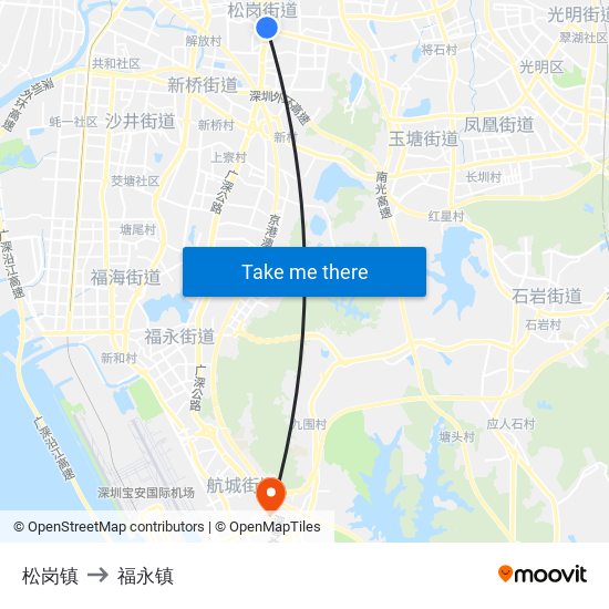 松岗镇 to 福永镇 map