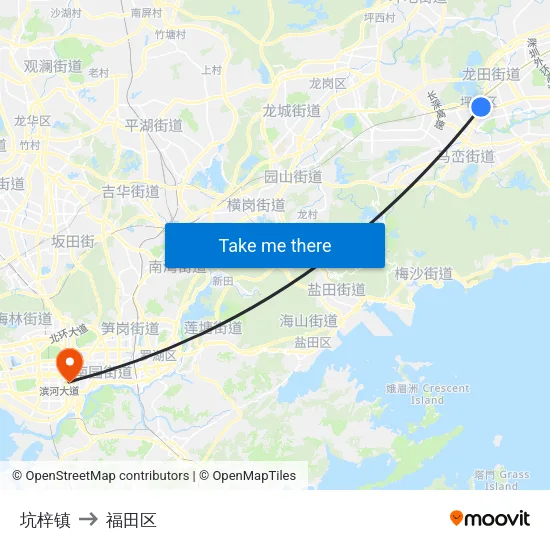 坑梓镇 to 福田区 map