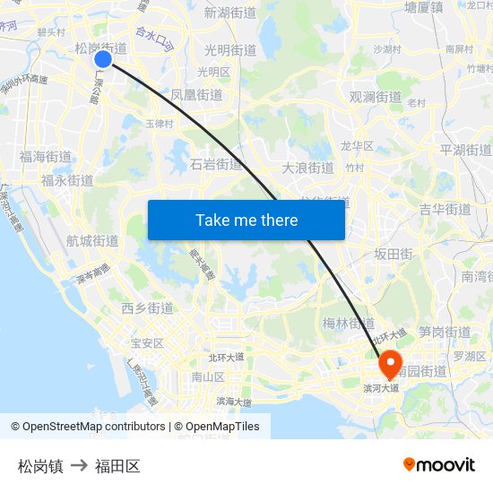 松岗镇 to 福田区 map