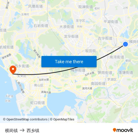 横岗镇 to 西乡镇 map