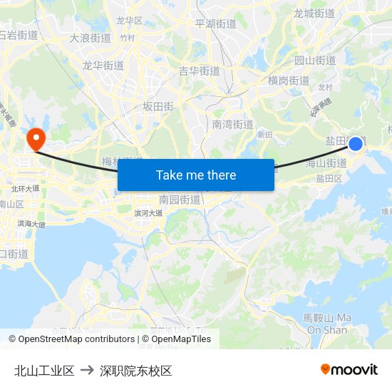 北山工业区 to 深职院东校区 map