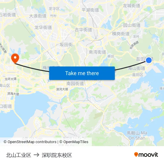 北山工业区 to 深职院东校区 map