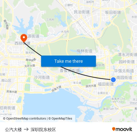 公汽大楼 to 深职院东校区 map