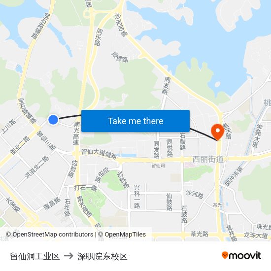留仙洞工业区 to 深职院东校区 map