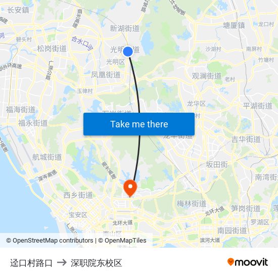 迳口村路口 to 深职院东校区 map