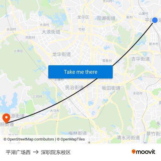 平湖广场西 to 深职院东校区 map