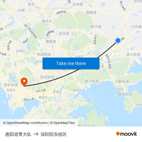 惠阳巡警大队 to 深职院东校区 map