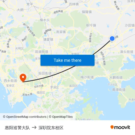 惠阳巡警大队 to 深职院东校区 map