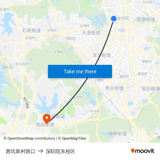 茜坑新村路口 to 深职院东校区 map