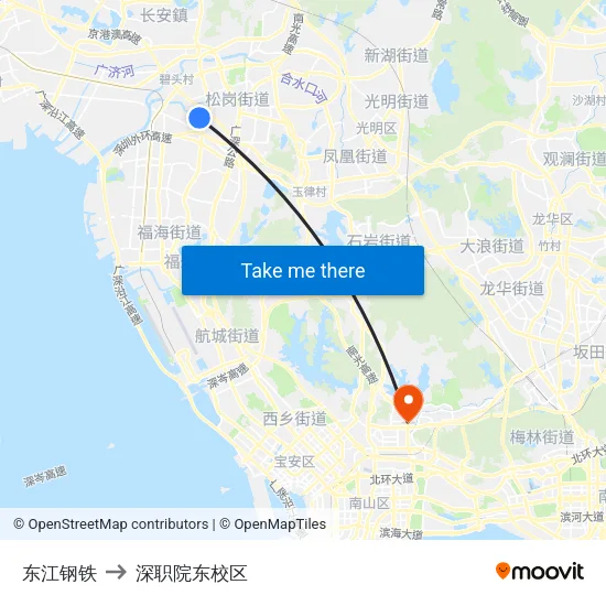 东江钢铁 to 深职院东校区 map