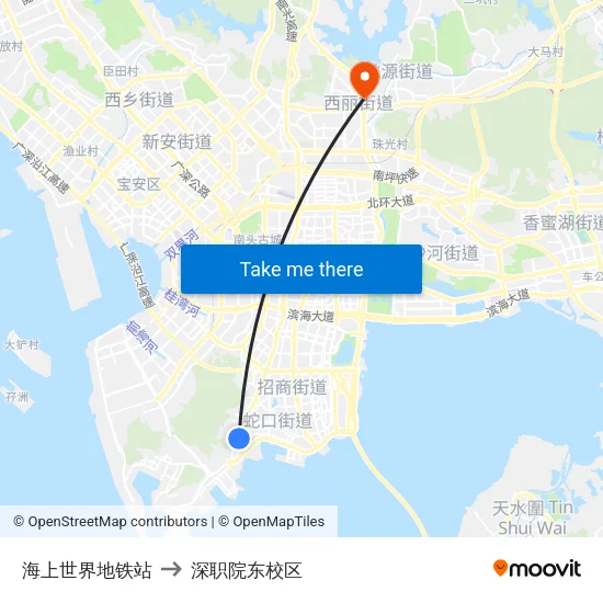海上世界地铁站 to 深职院东校区 map