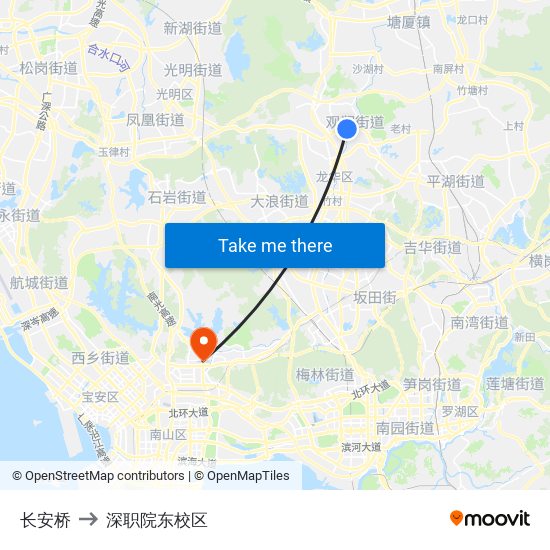 长安桥 to 深职院东校区 map