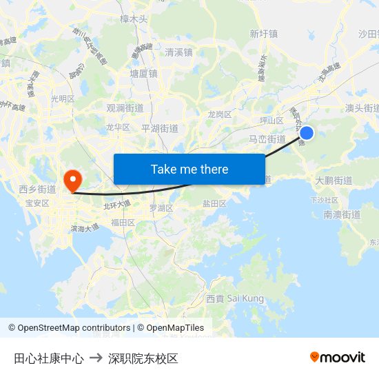田心社康中心 to 深职院东校区 map