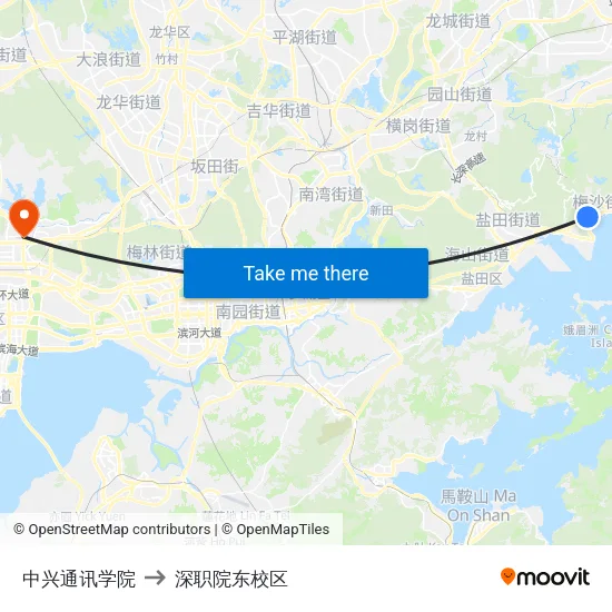 中兴通讯学院 to 深职院东校区 map