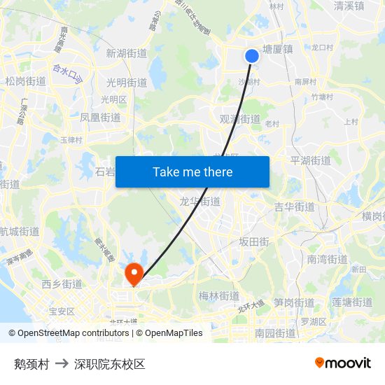 鹅颈村 to 深职院东校区 map