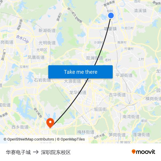 华赛电子城 to 深职院东校区 map