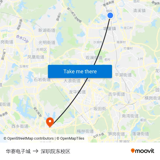 华赛电子城 to 深职院东校区 map