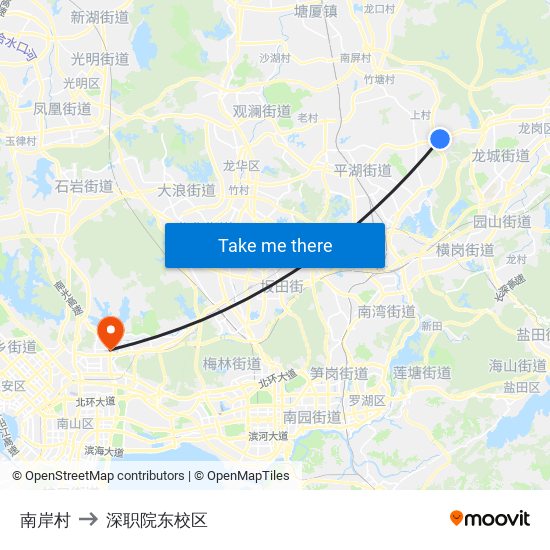 南岸村 to 深职院东校区 map