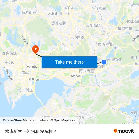 水库新村 to 深职院东校区 map