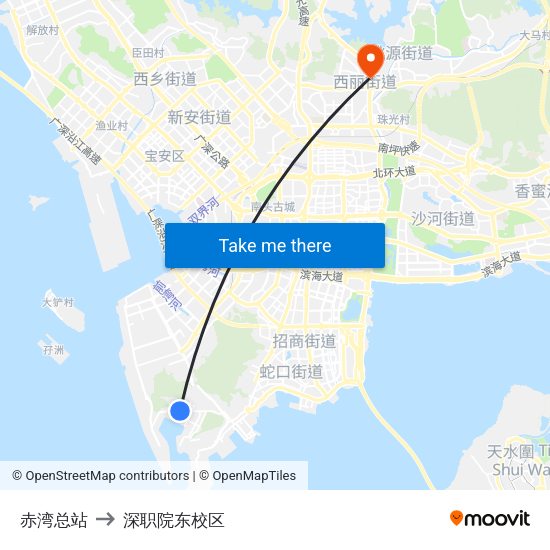 赤湾总站 to 深职院东校区 map