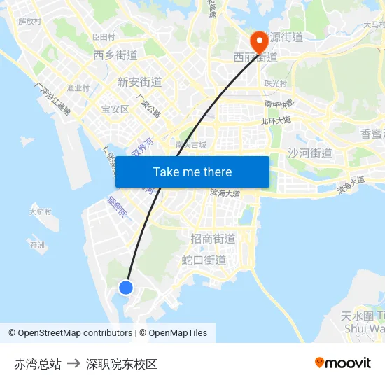 赤湾总站 to 深职院东校区 map