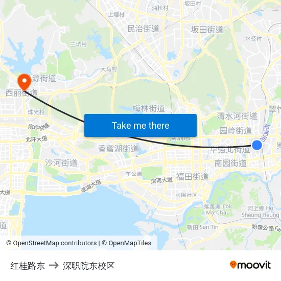 红桂路东 to 深职院东校区 map