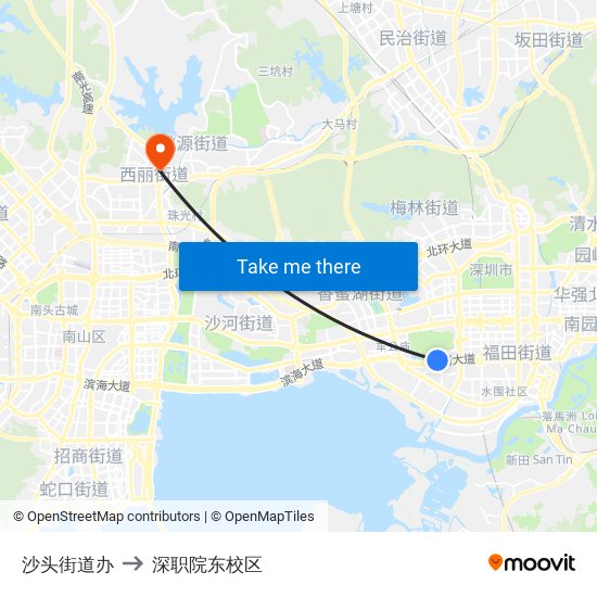 沙头街道办 to 深职院东校区 map