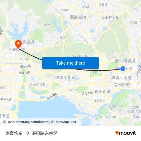 体育馆东 to 深职院东校区 map