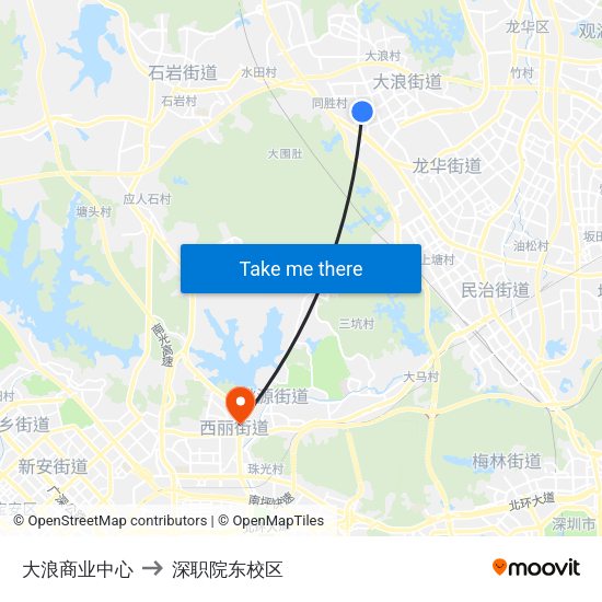 大浪商业中心 to 深职院东校区 map