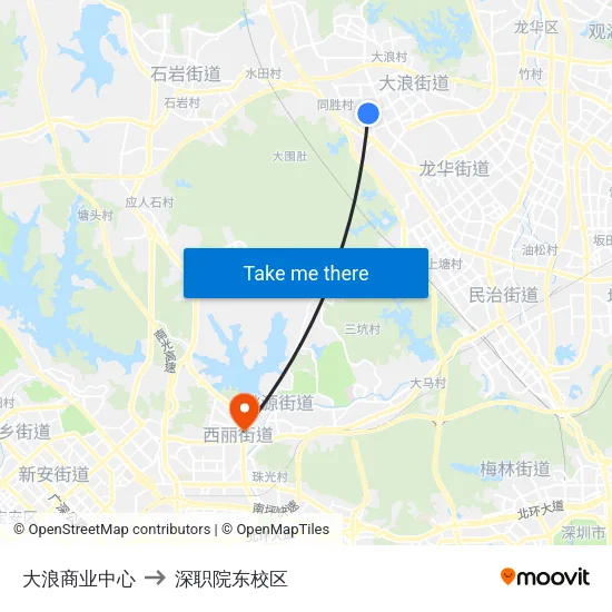 大浪商业中心 to 深职院东校区 map
