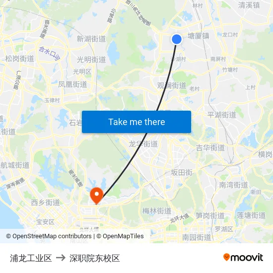 浦龙工业区 to 深职院东校区 map