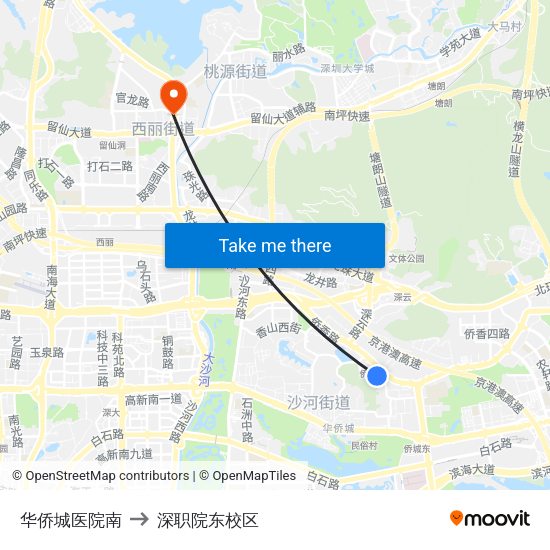 华侨城医院南 to 深职院东校区 map