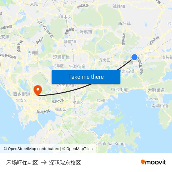 禾场吓住宅区 to 深职院东校区 map