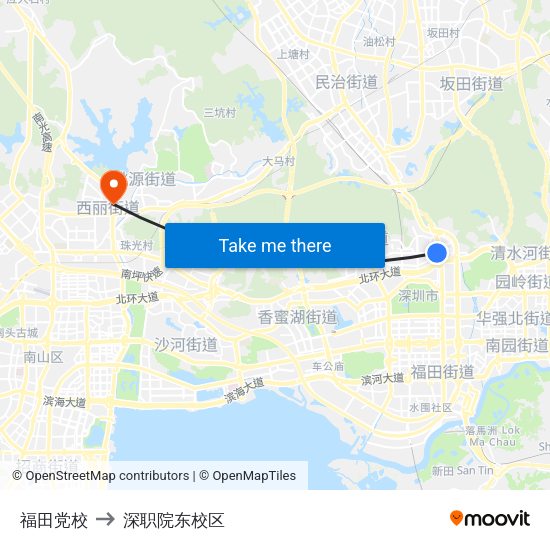 福田党校 to 深职院东校区 map