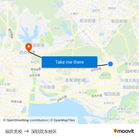 福田党校 to 深职院东校区 map