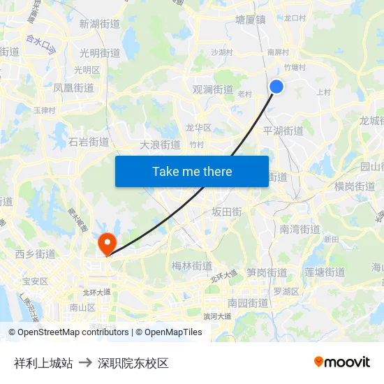 祥利上城站 to 深职院东校区 map