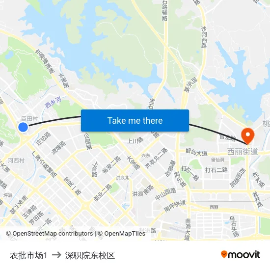 农批市场1 to 深职院东校区 map
