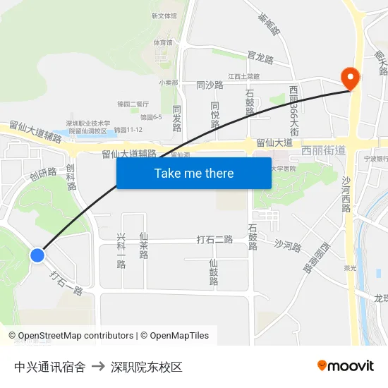 中兴通讯宿舍 to 深职院东校区 map