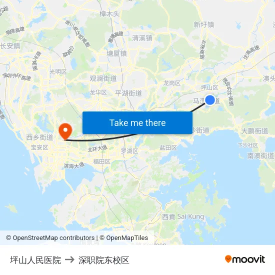 坪山人民医院 to 深职院东校区 map