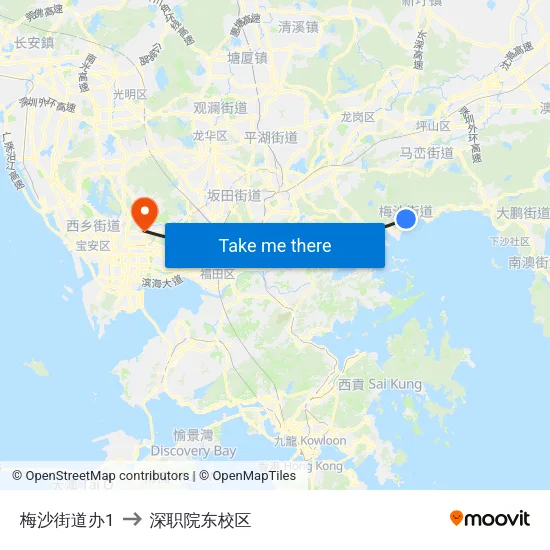 梅沙街道办1 to 深职院东校区 map